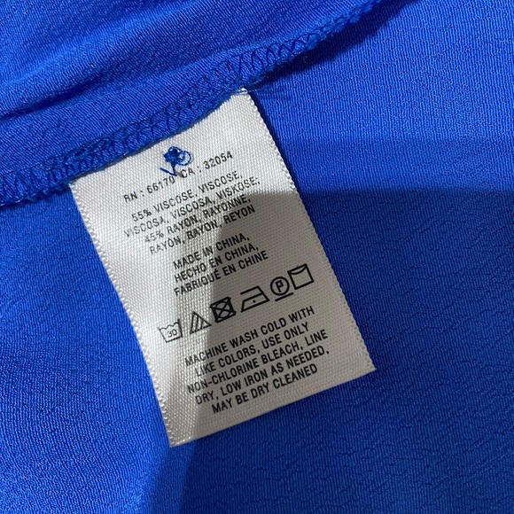 Anthropologie Maeve Blue Lene Crepe Faux Wrap Dress Roll tab long sleeve S NWOT - Picture 10 of 10